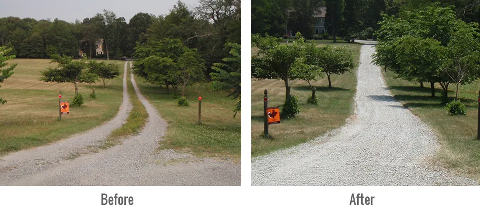 Driveway before and after regrading and new gravel