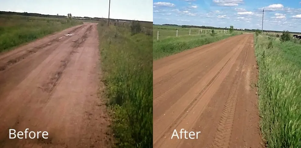 Farm access road before and after rebuilding