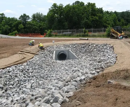 Culvert set with rip-rap apron